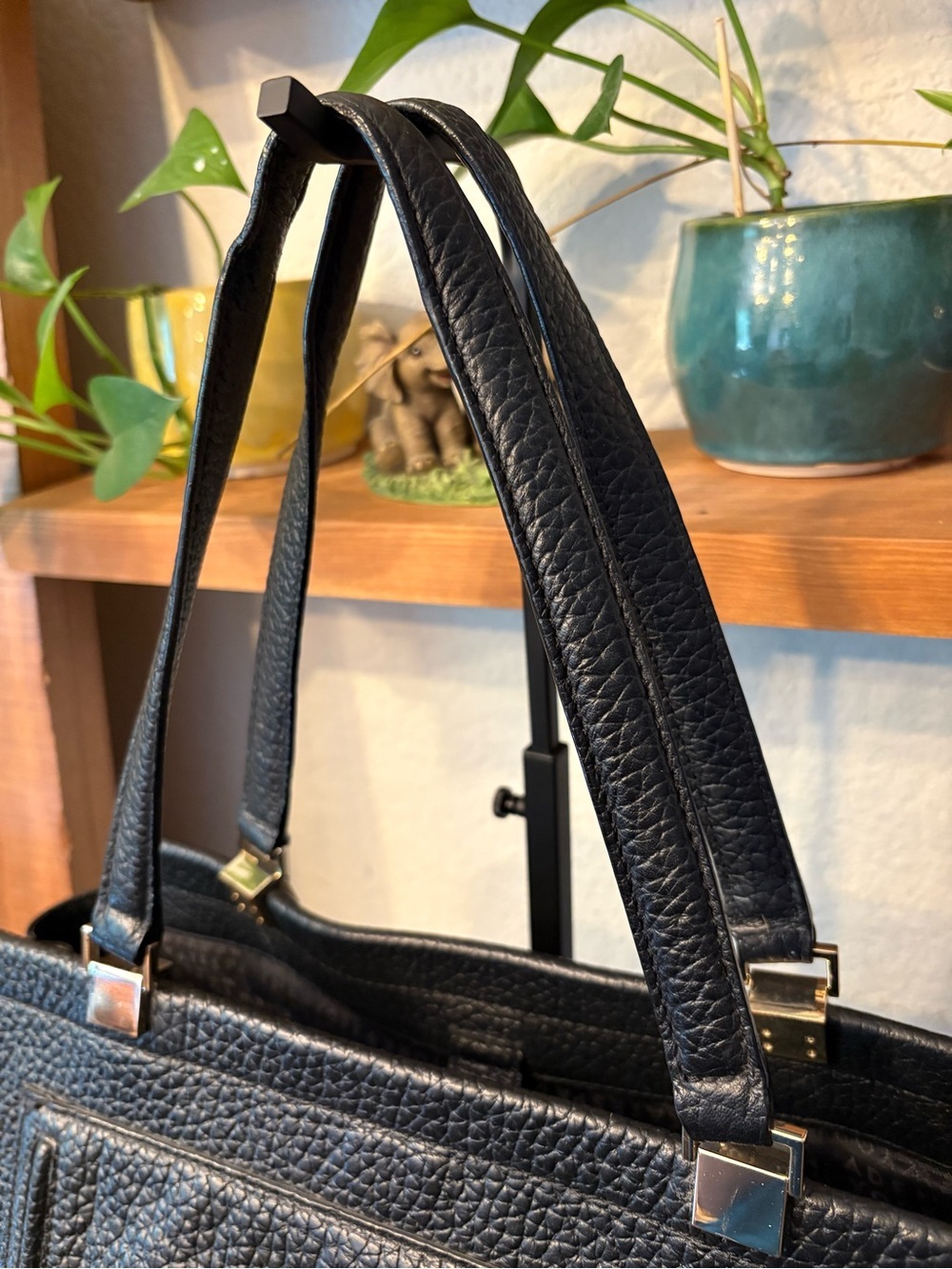 👛❤️Kate Spade New York Black Pebbled Leather Turnlock Tote Shoulder Bag Large - Picture 4 of 10